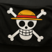 Bendera Jolly Roger Topi Jerami dari One Piece – tengkorak dengan topi jerami khas Luffy.