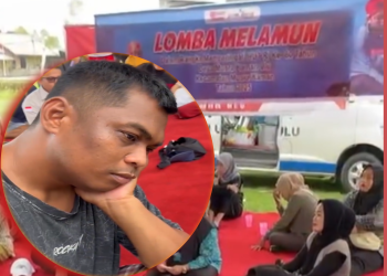 Peserta lomba melamun di Desa Muara Kaman Ulu, Kutai Kartanegara, Kalimantan Timur.